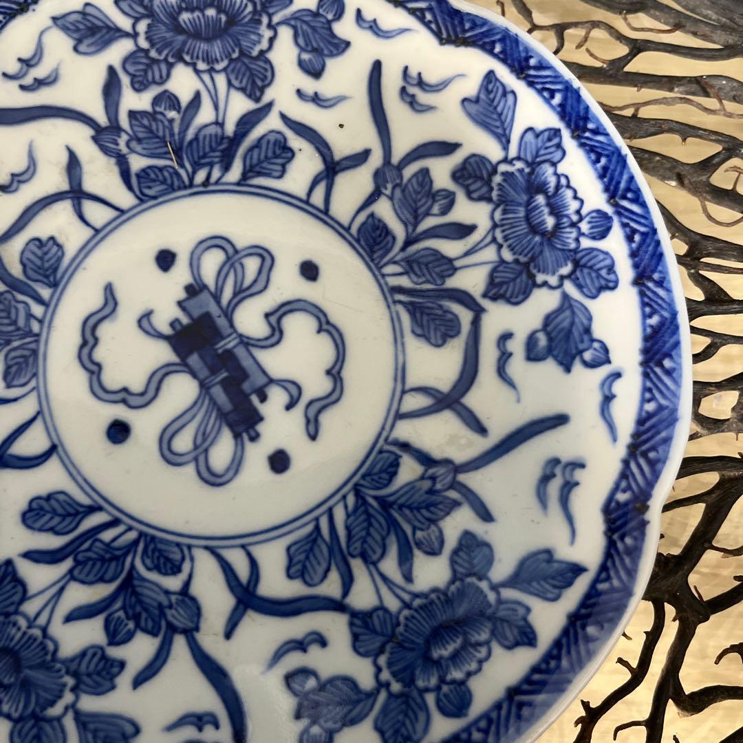 骨董　有田焼　輸出用　里帰り　悲劇の精磁会社　梅花フチ　青花　プレート　中皿１客
