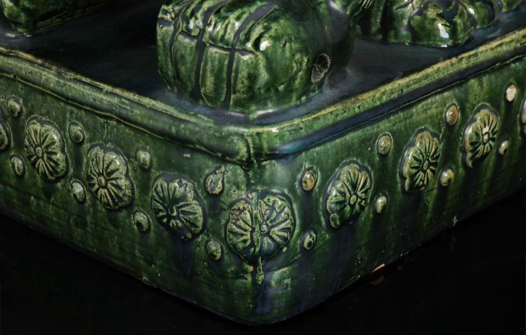 中国古玩 緑釉 獅子像 狛犬 フー犬 フードッグ 古陶磁器 大型62㎝ 古美術