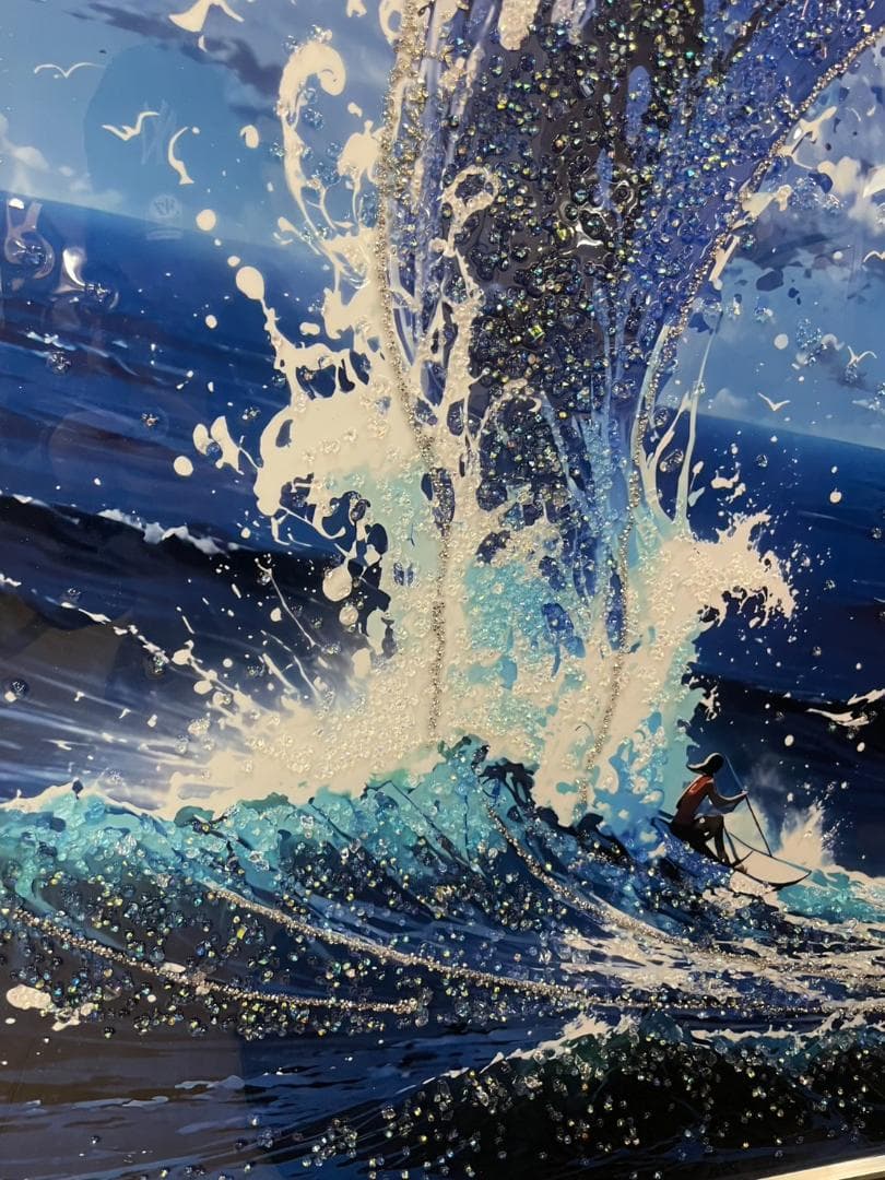 水晶絵　アートパネル　クジラ　くじら　鯨　クリスタル　絵画　アート　海　壁掛け