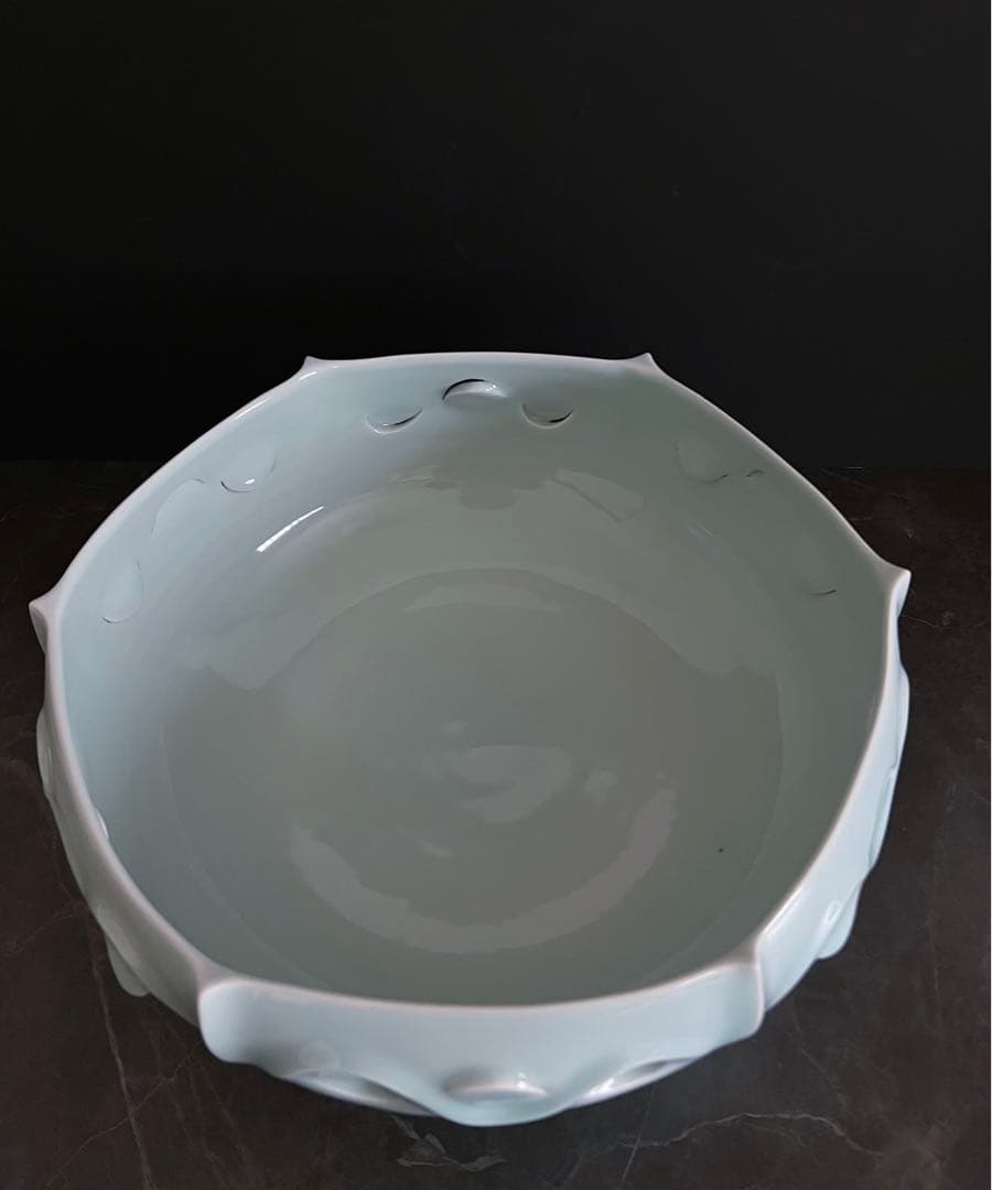 【白青磁／盛器】大皿　盛皿　器　花器　京都　陶芸家　長谷川勇　新品未使用　共箱