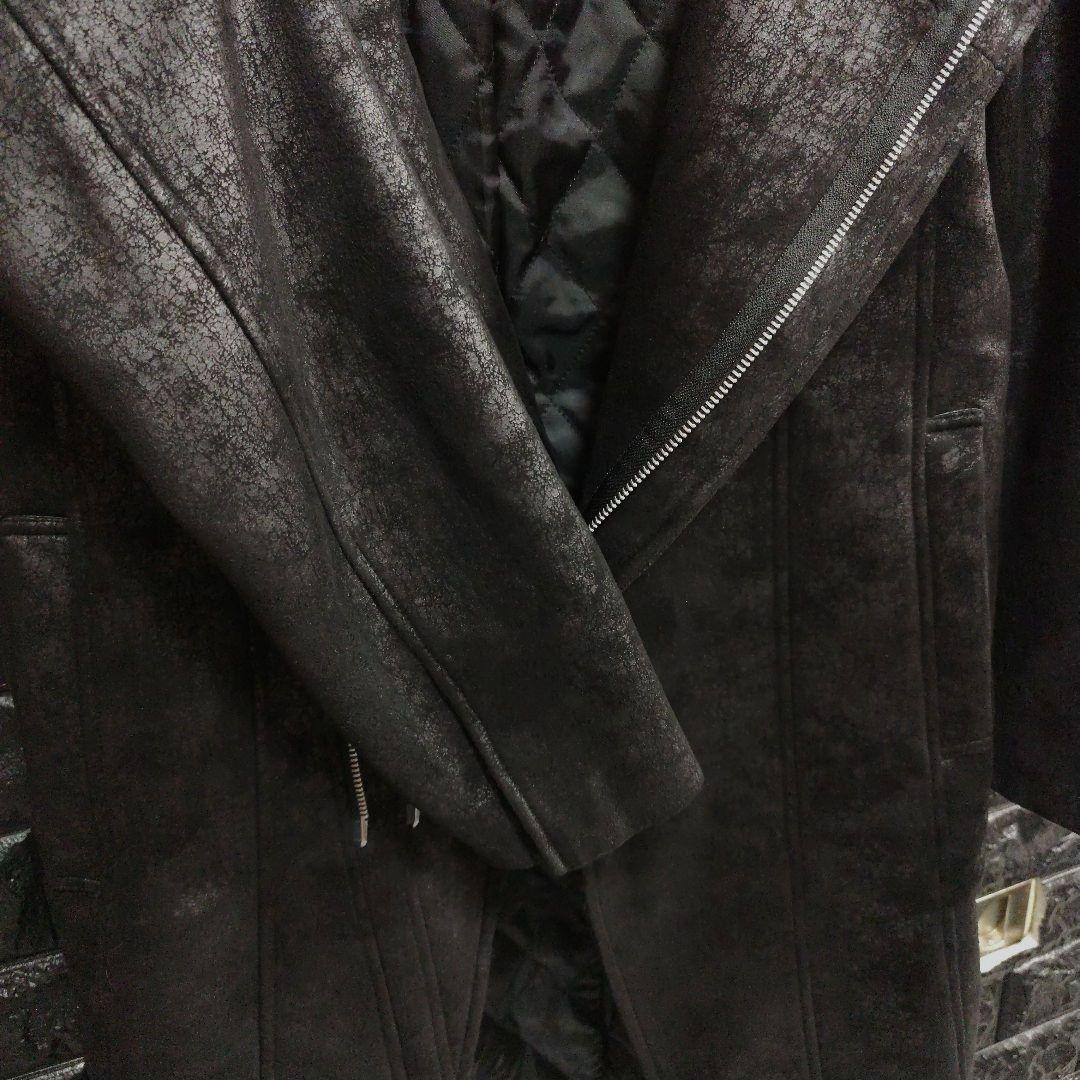 美品　JOHNNY WOLF　豹柄　BIGフーデッドロングライダースコート