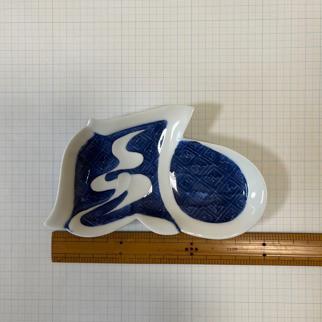 『風の字』型染付け磁器向付皿5枚セット 木箱付きセット NO.1