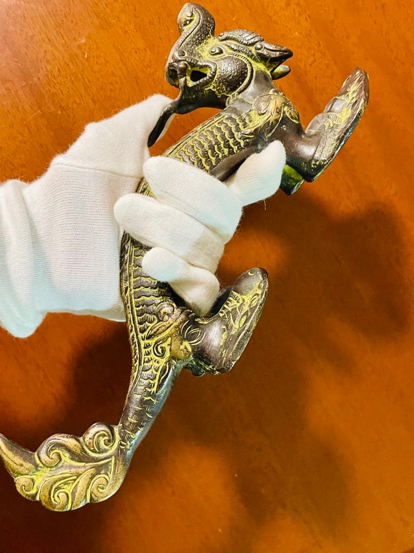 新品 送料無料 古色 アンティーク ドアハンドル ナーガ 龍神⑥約26㎝ 真鍮