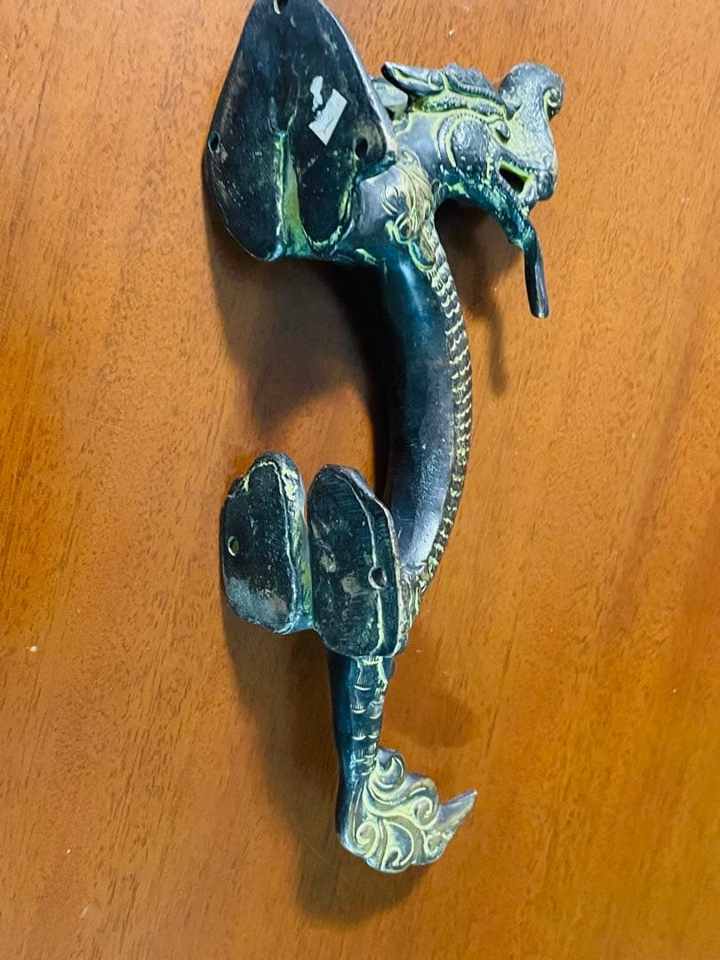 新品 送料無料 古色 アンティーク ドアハンドル ナーガ 龍神⑥約26㎝ 真鍮