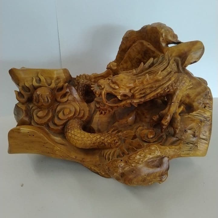 木の根木彫りドラゴン龍置物 （大）約38cm