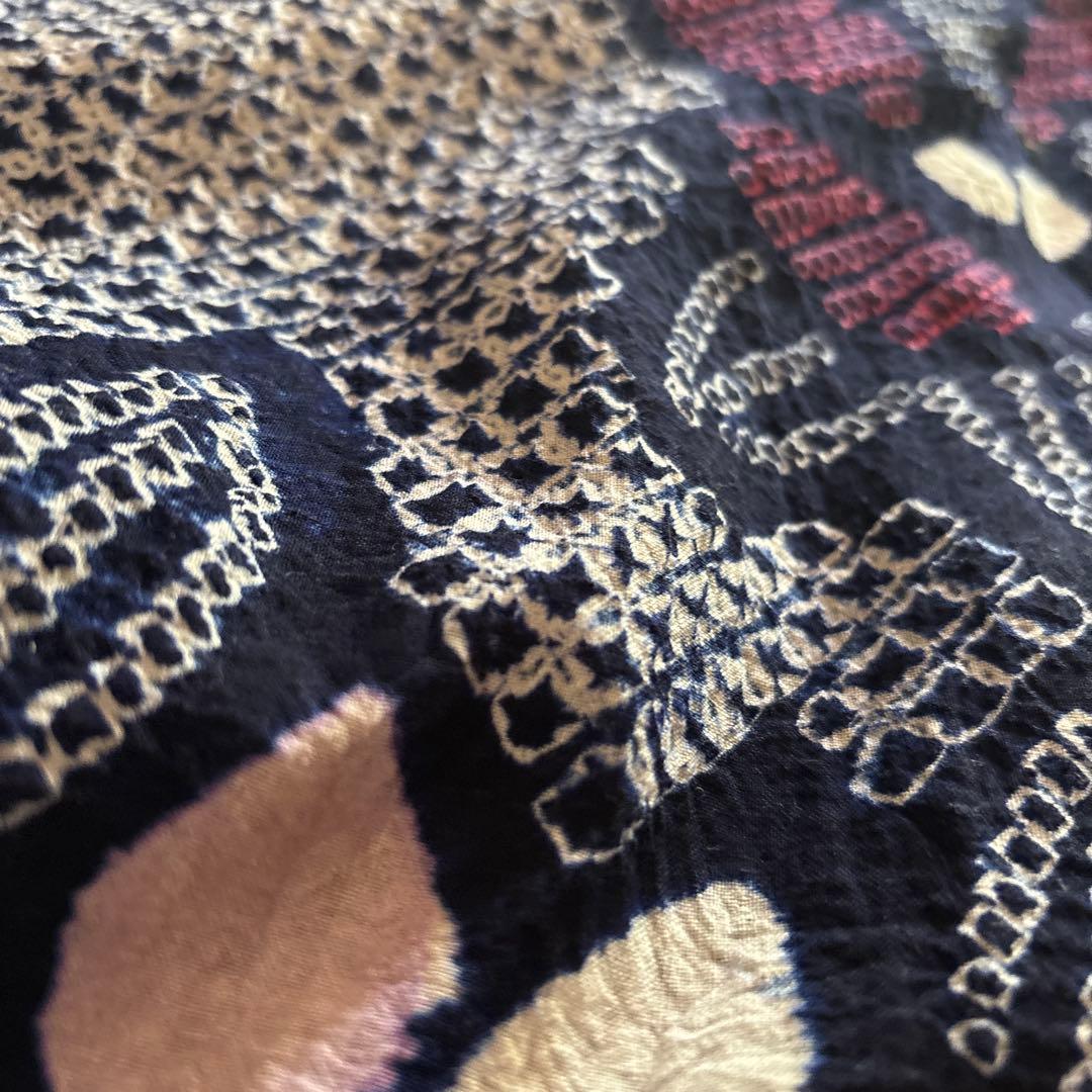 【SALE】有松鳴海絞り浴衣 花繋ぎ 手縫い 身丈153.5 藍染 絞り 浴衣