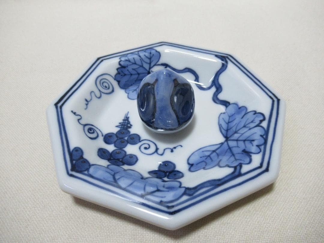 平安　景雲造　染付ぶどう棚絵　水指　共箱