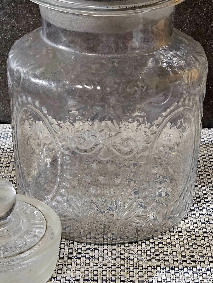 大正～昭和初期　大阪 島田硝子製 蓋付 ガラス瓶　飴屋瓶　砂糖瓶　キャンディ入れ