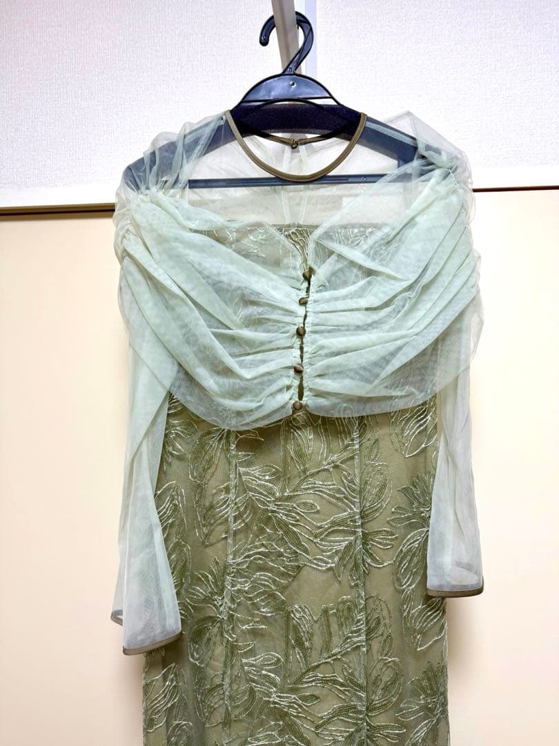 LEJA-チュールオフショルダー花柄Iラインワンピースドレス 結婚式 レディース