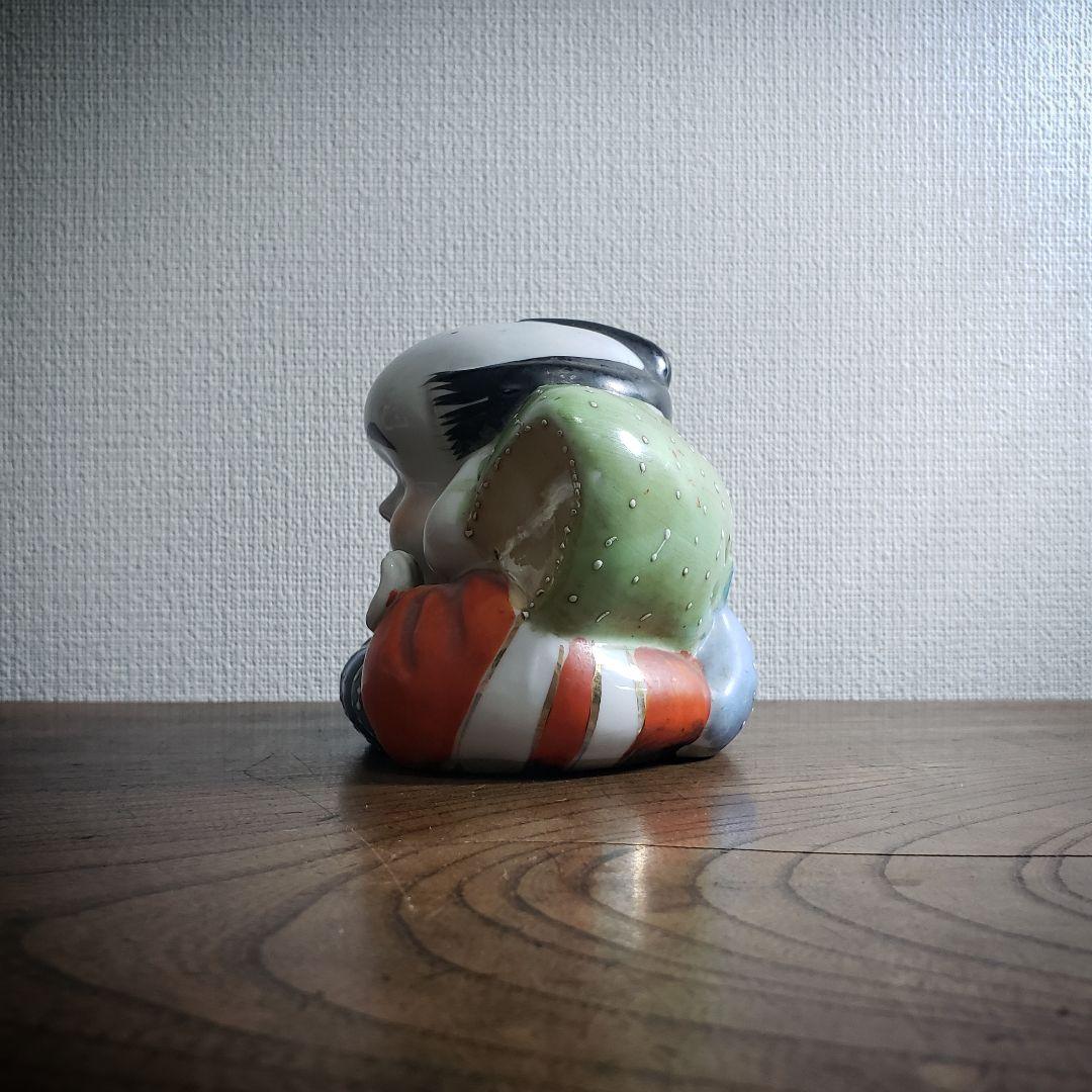 福助　置物　アンティーク 古い 福助人形 手招き 縁起物 商売繁盛 色絵 時代品