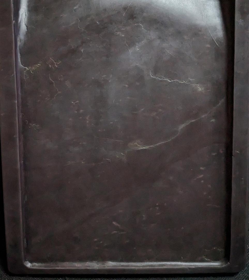 【Y】　　◆端渓硯（青花・冰紋・金線・魚脳凍の美石／十二吋／唐木共箱）