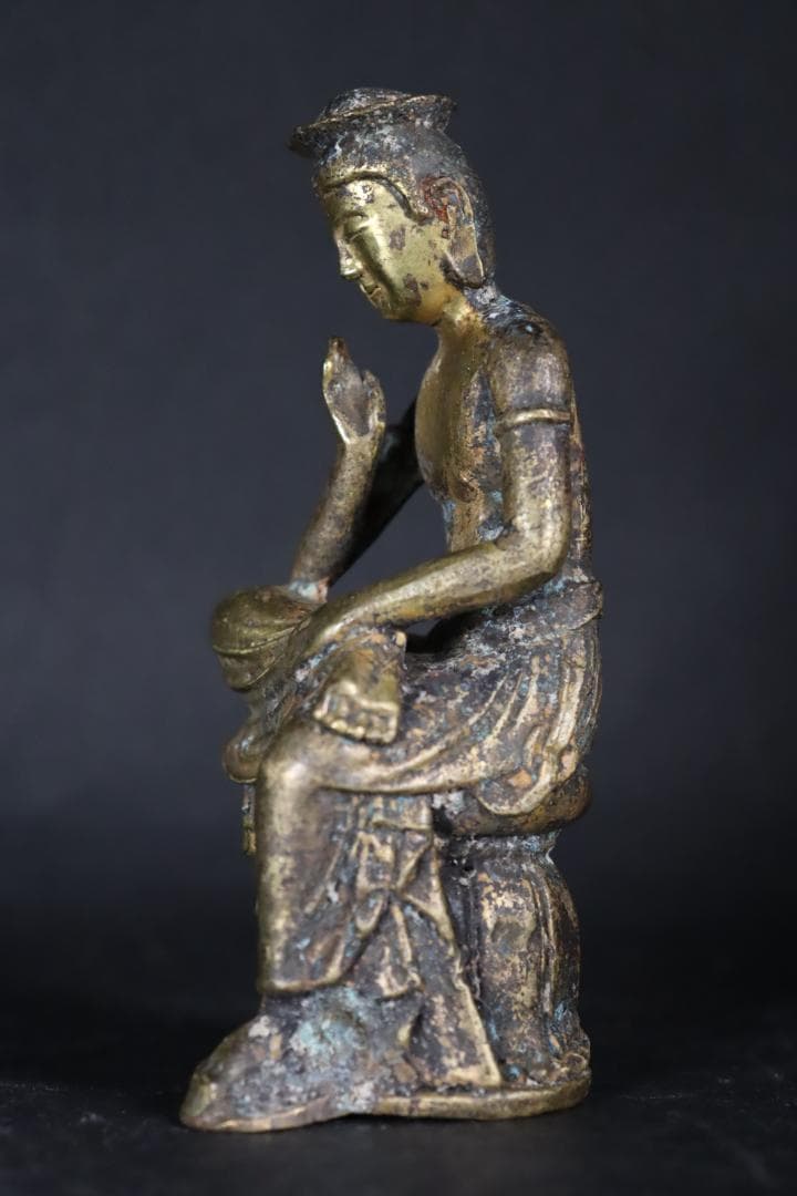 朝鮮仏教美術 銅製鍍金 弥勒菩薩半跏思惟像 11.5㎝ 時代古玩