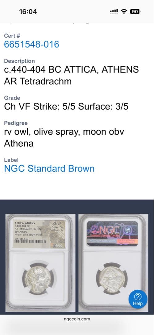 【NGC鑑定 VF+打刻満点 5/5】紀元前ギリシャ アテネ女神とフクロウ 銀貨
