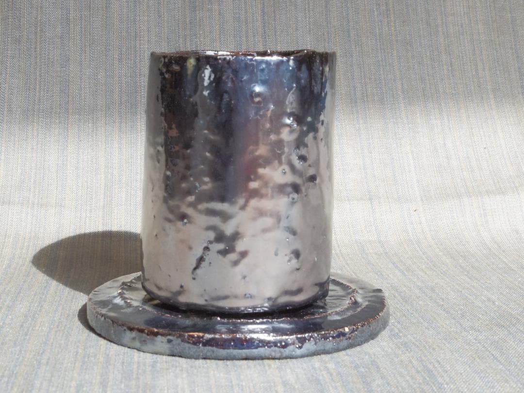 未使用★市川透【師：隠崎隆一】シルバー切立《カップ＆ソーサー》★共箱・共布