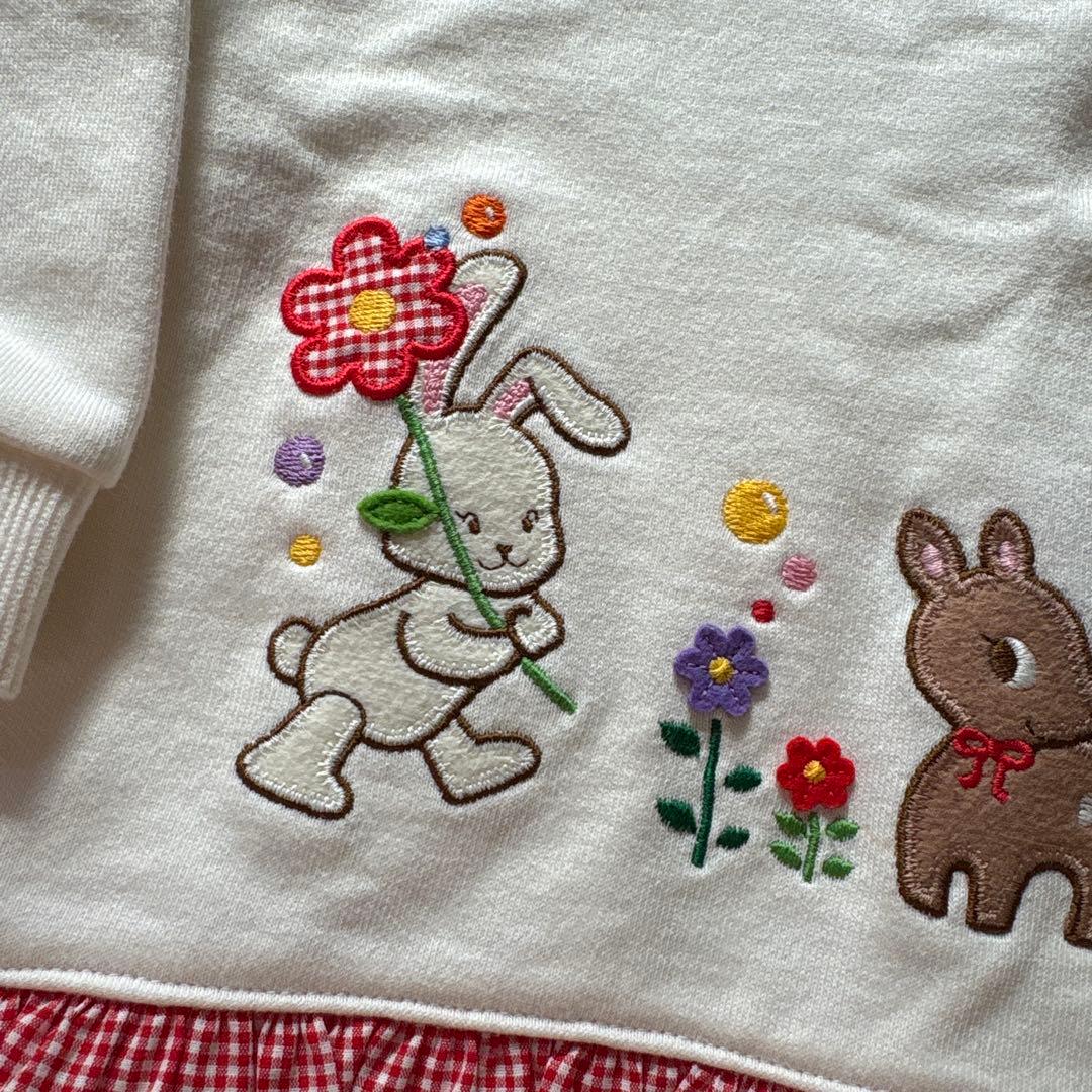ミキハウス　mikihouseチエコサクウサギ刺繍付きトレーナー　90cm