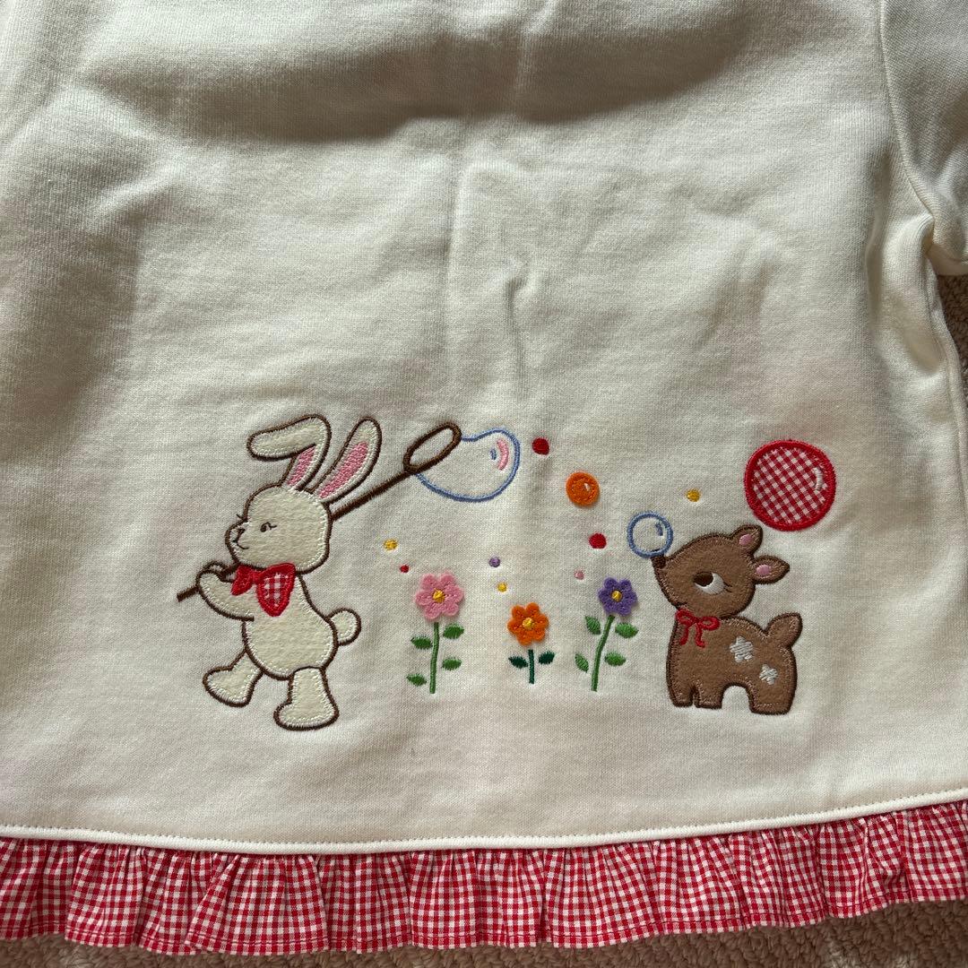 ミキハウス　mikihouseチエコサクウサギ刺繍付きトレーナー　90cm