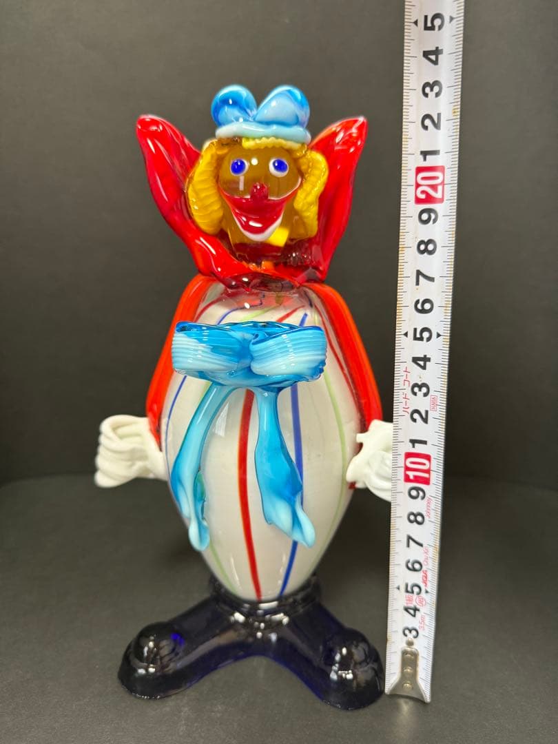 イタリア MURANO ベネチアンガラス ムラーノガラス　ピエロ置物　23cm