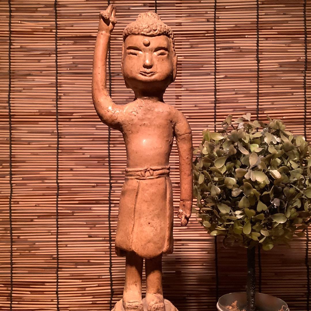 古玩・明治期「釈迦誕生仏」天上天下唯我独尊・諸行無常・一切皆苦・寺院仏閣・素焼