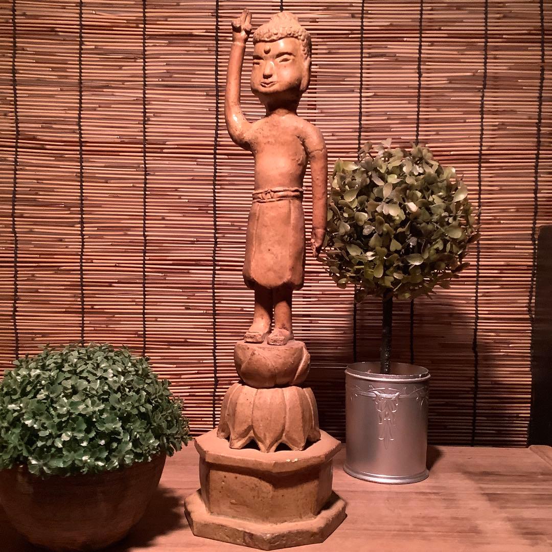 古玩・明治期「釈迦誕生仏」天上天下唯我独尊・諸行無常・一切皆苦・寺院仏閣・素焼