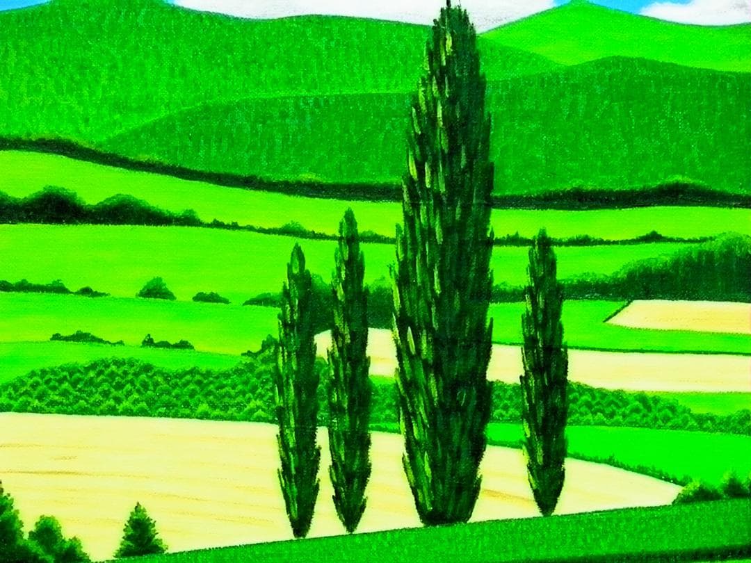 ★新緑の美瑛・肉筆油彩画・F6キャンバス