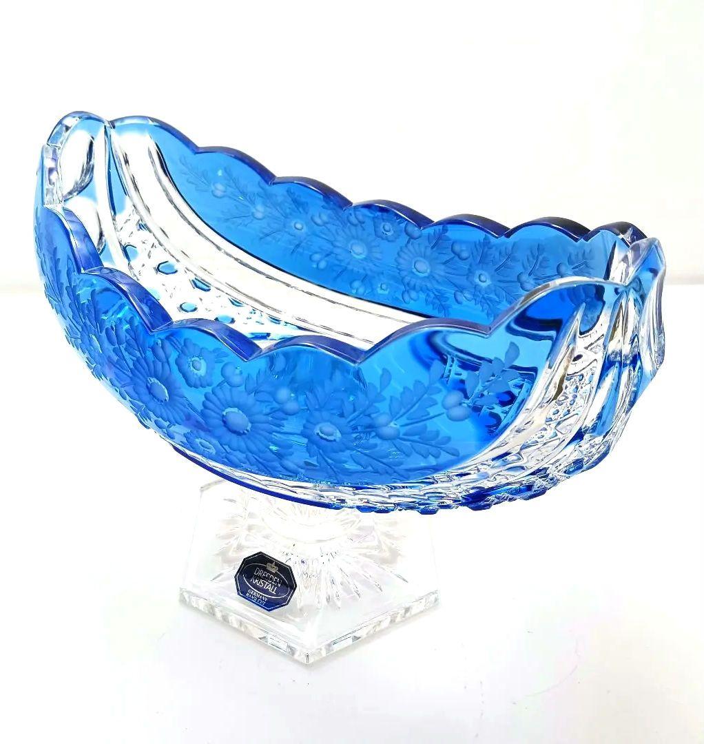 Y2225-1 ドイツ製 ドレスデンクリスタル コンポート ブルー