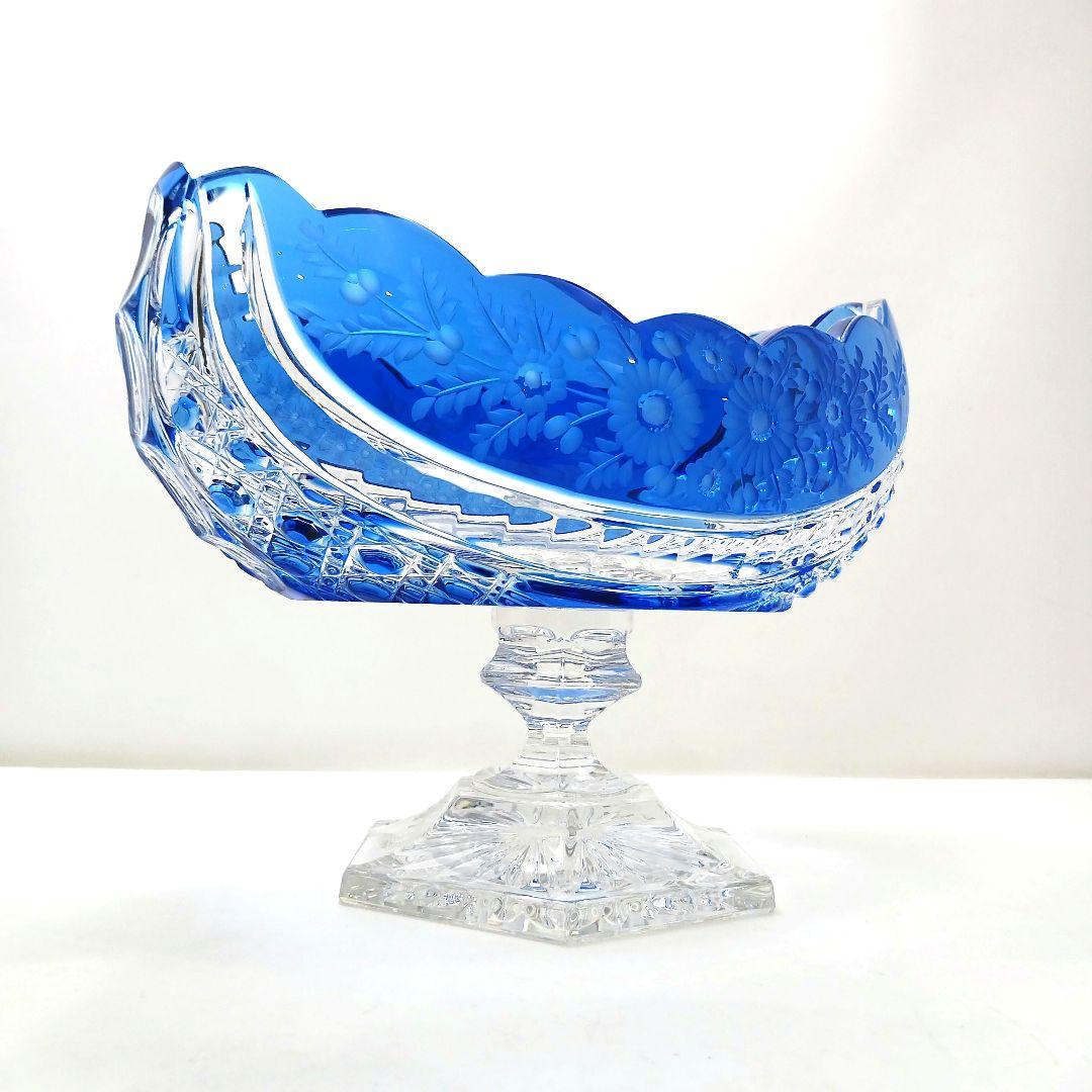 Y2225-1 ドイツ製 ドレスデンクリスタル コンポート ブルー