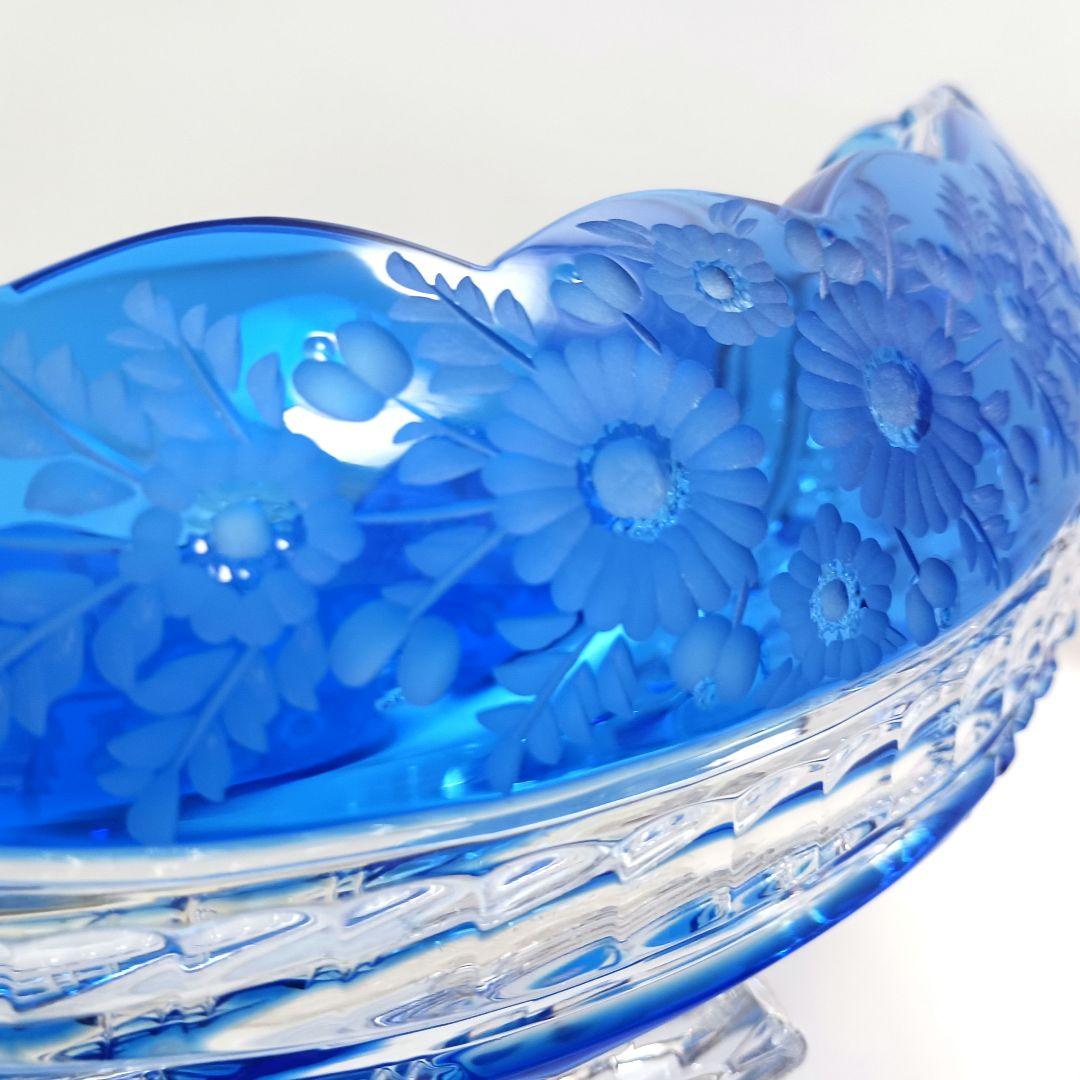 Y2225-1 ドイツ製 ドレスデンクリスタル コンポート ブルー