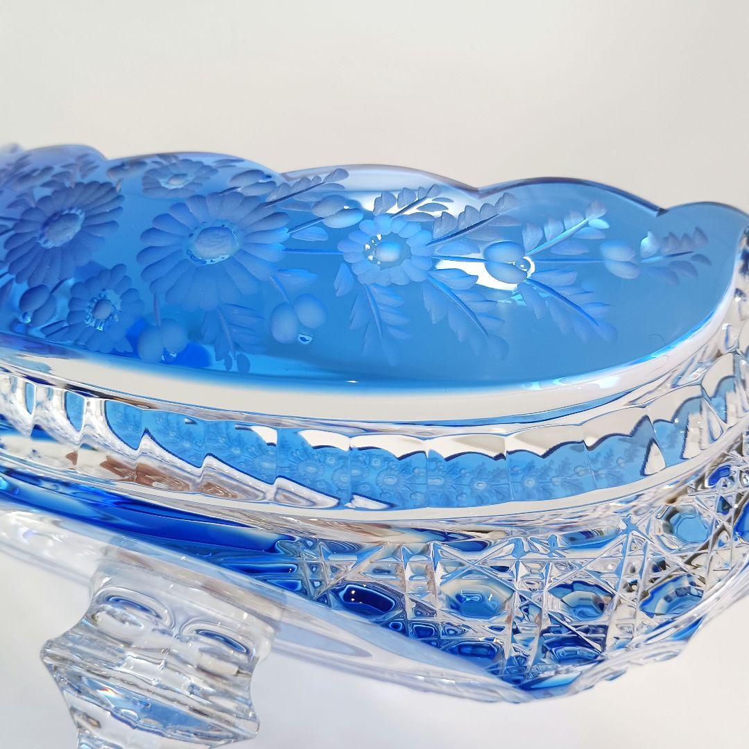Y2225-1 ドイツ製 ドレスデンクリスタル コンポート ブルー