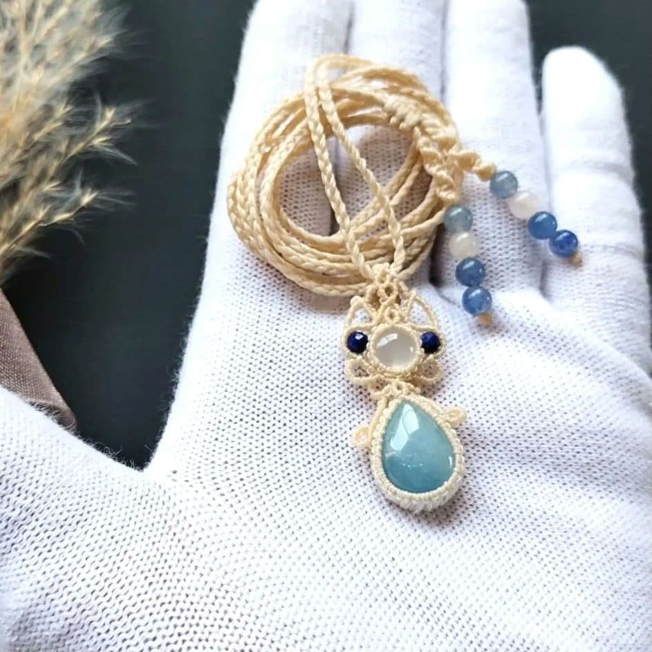 【特別価格】ストロベリークォーツ＆クンツァイトのマクラメ編みネックレス　天然石他