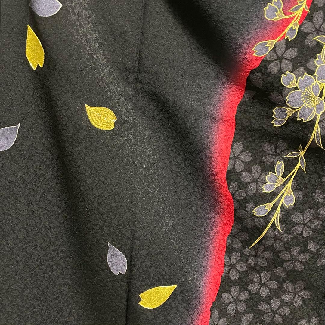 D845 振袖　一蔵コレクション　金駒刺繍　黒地　正絹　着物　袷　極美品