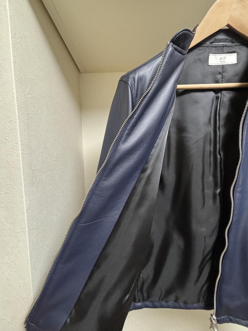 新品未使用　417エディフィス　フェイクレザー シングルライダース　ネイビー