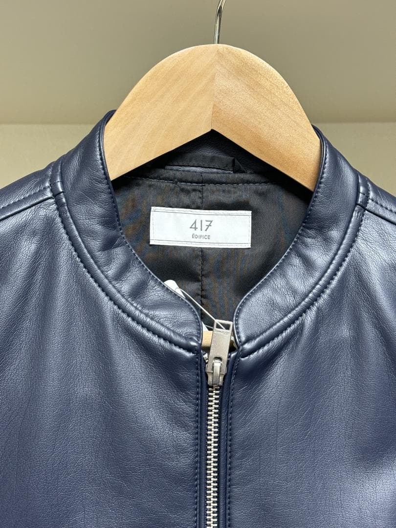 新品未使用　417エディフィス　フェイクレザー シングルライダース　ネイビー