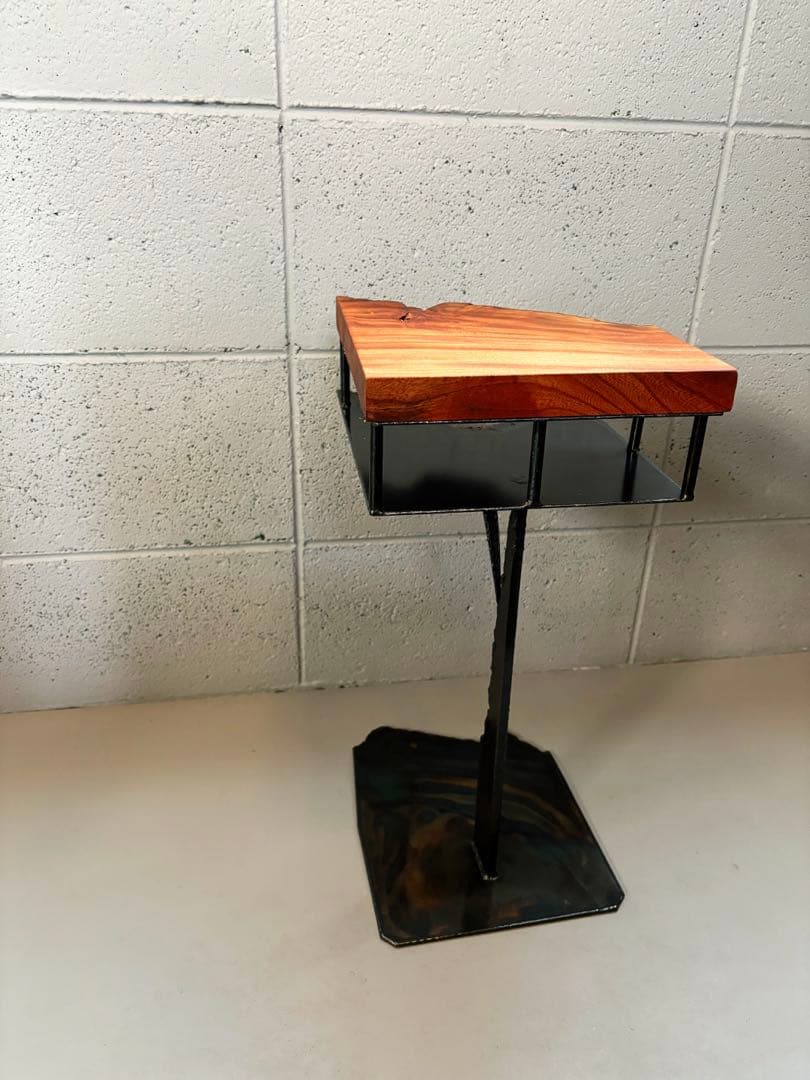 欅サイドテーブルアイアン家具観葉植物一輪挿し花台一枚板盆栽台