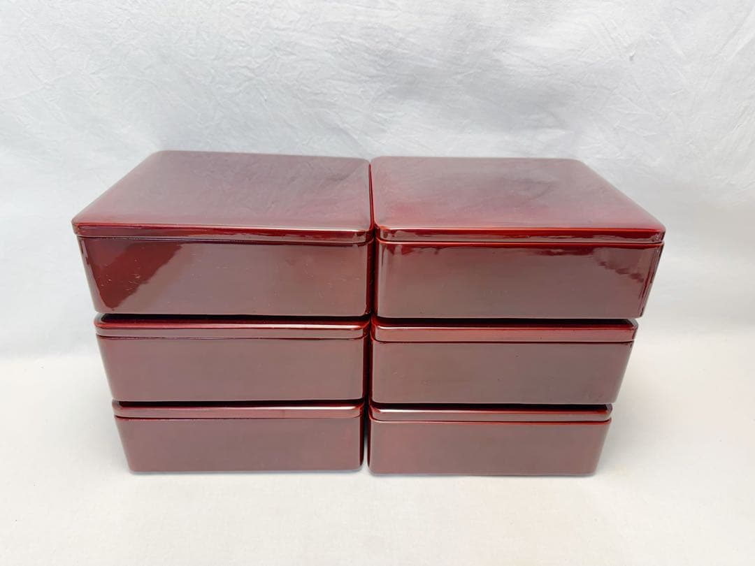 懐石道具 木製溜塗 重箱 弁当箱 6客組 内朱 銘々蓋 茶器 お正月 おしゃれ