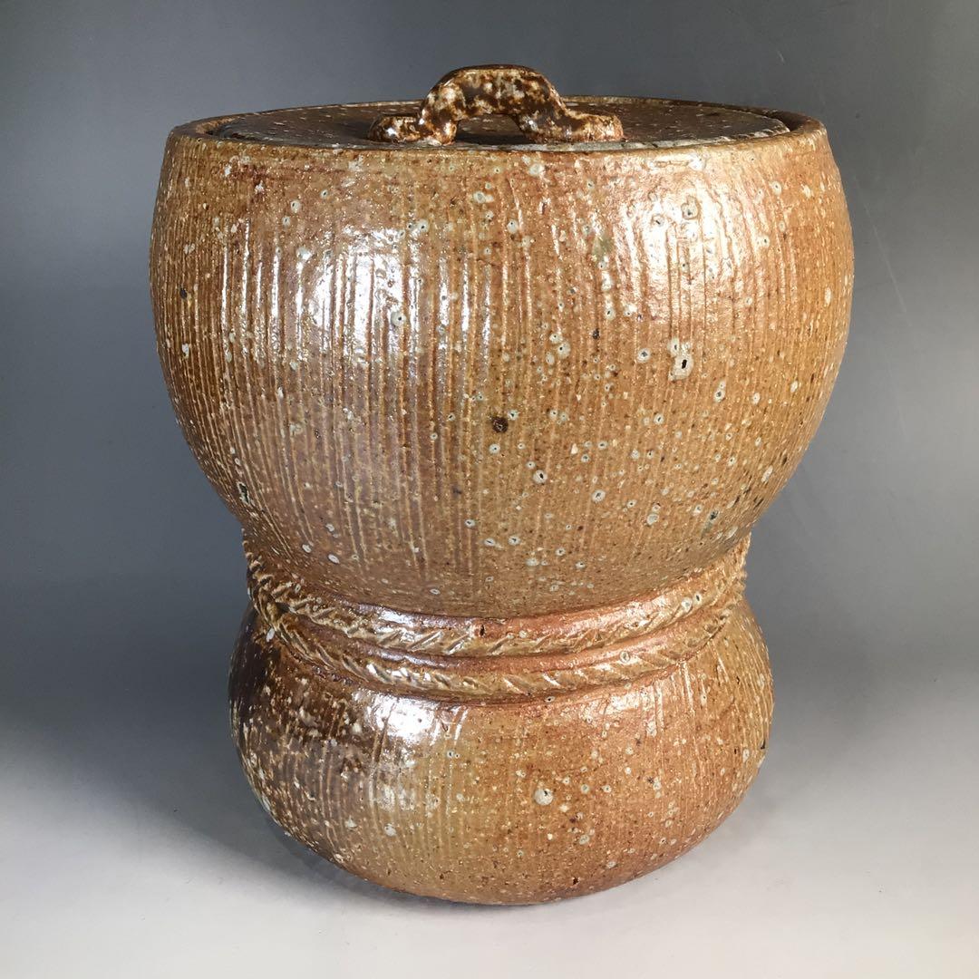 Ｎ４９３　水指　『信楽焼』『杉本忠(瑞峯)造』『胴締水指』　共箱　茶道具