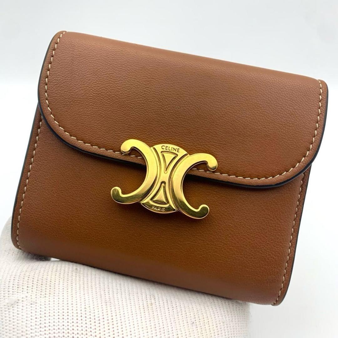 鑑定済み 箱付き セリーヌ スモールフラップウォレット 財布 トリオンフ 茶