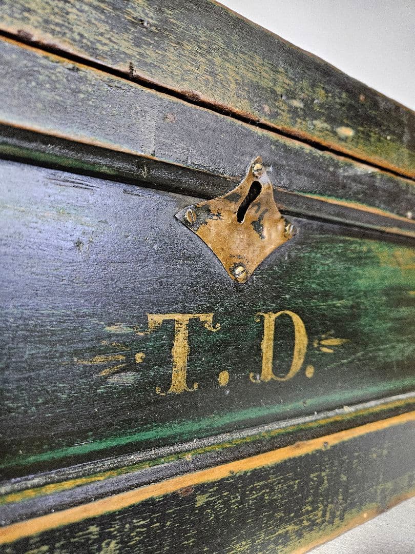 USアンティーク 古い旅行用のトランク 木箱 チェスト 木製 収納 古家具