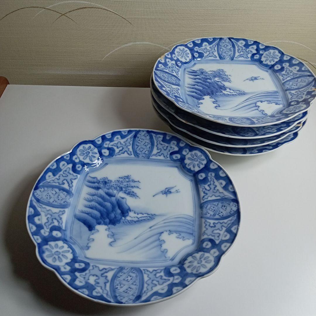 古伊万里　謙　染付　皿5枚　F−284