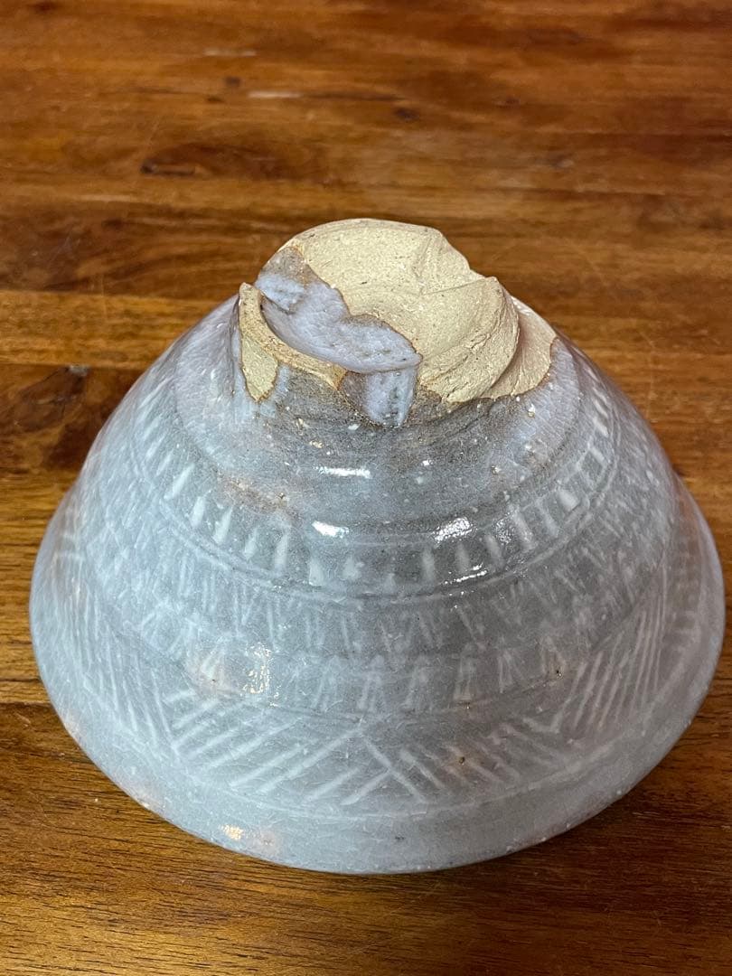 玉隆山 吉田萩苑 萩三島茶碗 裏千家十六代坐忘斎書付 共箱 美品