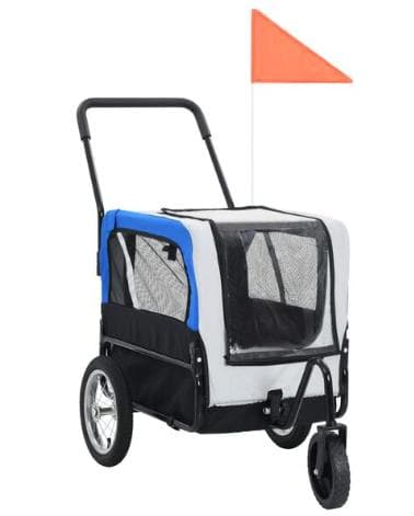 2-in-1 ペット用 自転車トレーラー＆ジョギングベビーカー ブルー＆グレー