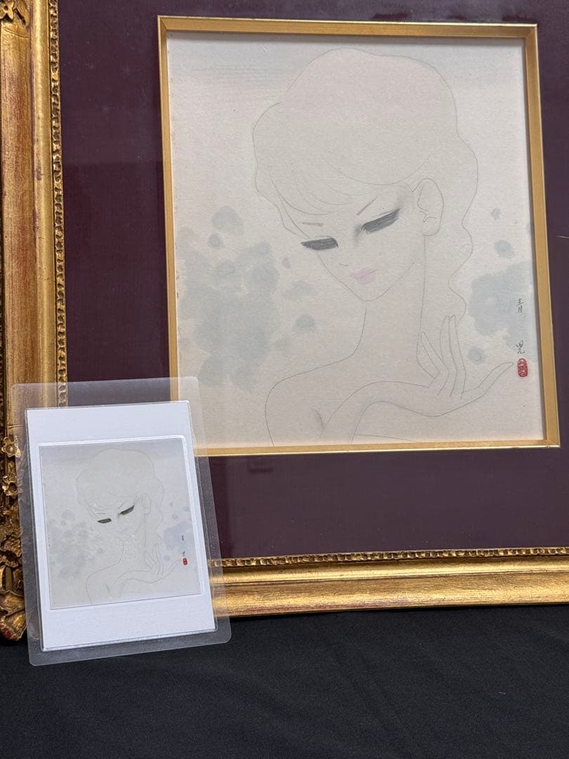 東郷青児 鑑定済婦人像 直筆サイン 印有り 東郷青児鑑定委員会 鑑定証型押し印付