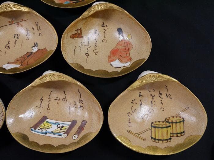 源氏絵　貝向付十客　秋艸庵　水野秋夫造　乾山写　状態良好美品　雛祭　茶道具