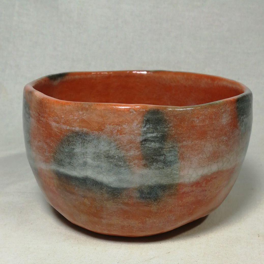 通産大臣賞受賞作家 福井楽印造 柿高台赤茶碗 共箱 茶道具