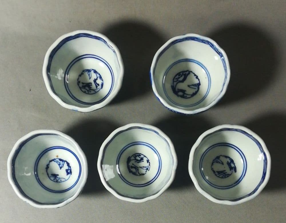 古い　そば猪口　微塵粉　みじんこ　染付　そば猪口　５客