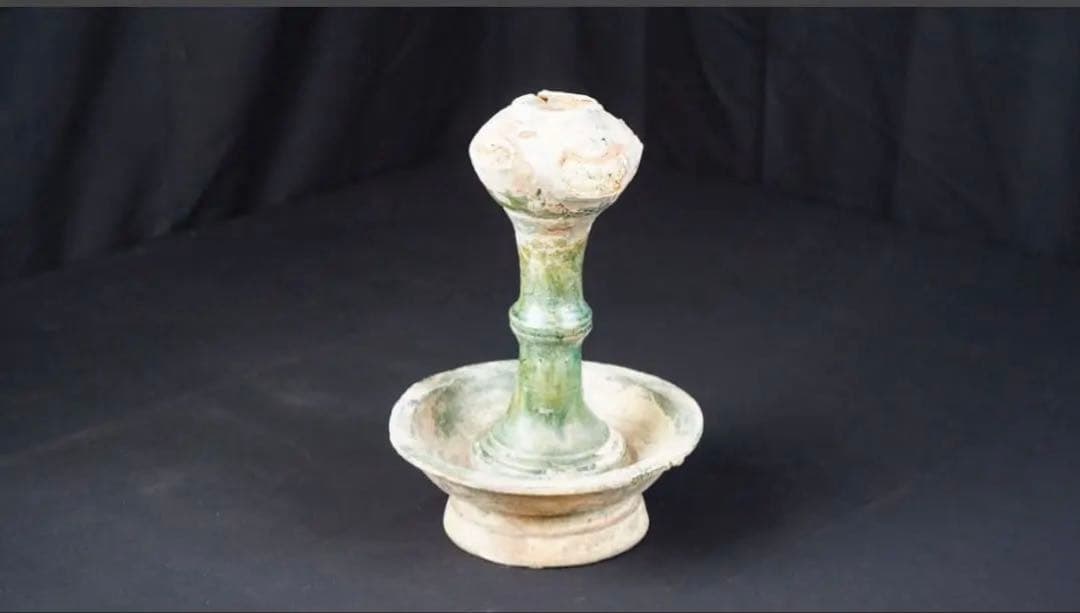 中国古玩 清朝時代 緑釉銀化 古陶 燭台 古代陶磁器 古美術 漢 李朝 高麗