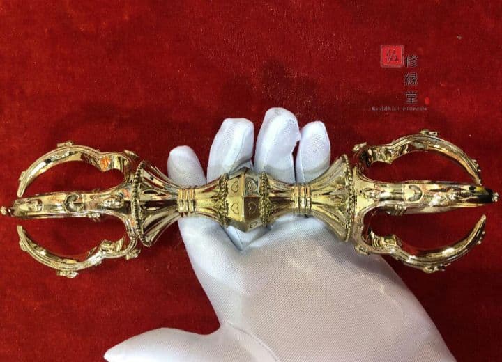 【修縁堂】密教法具 四大明王 法器 五鈷杵 金剛杵 真鍮金メッキ 22cm