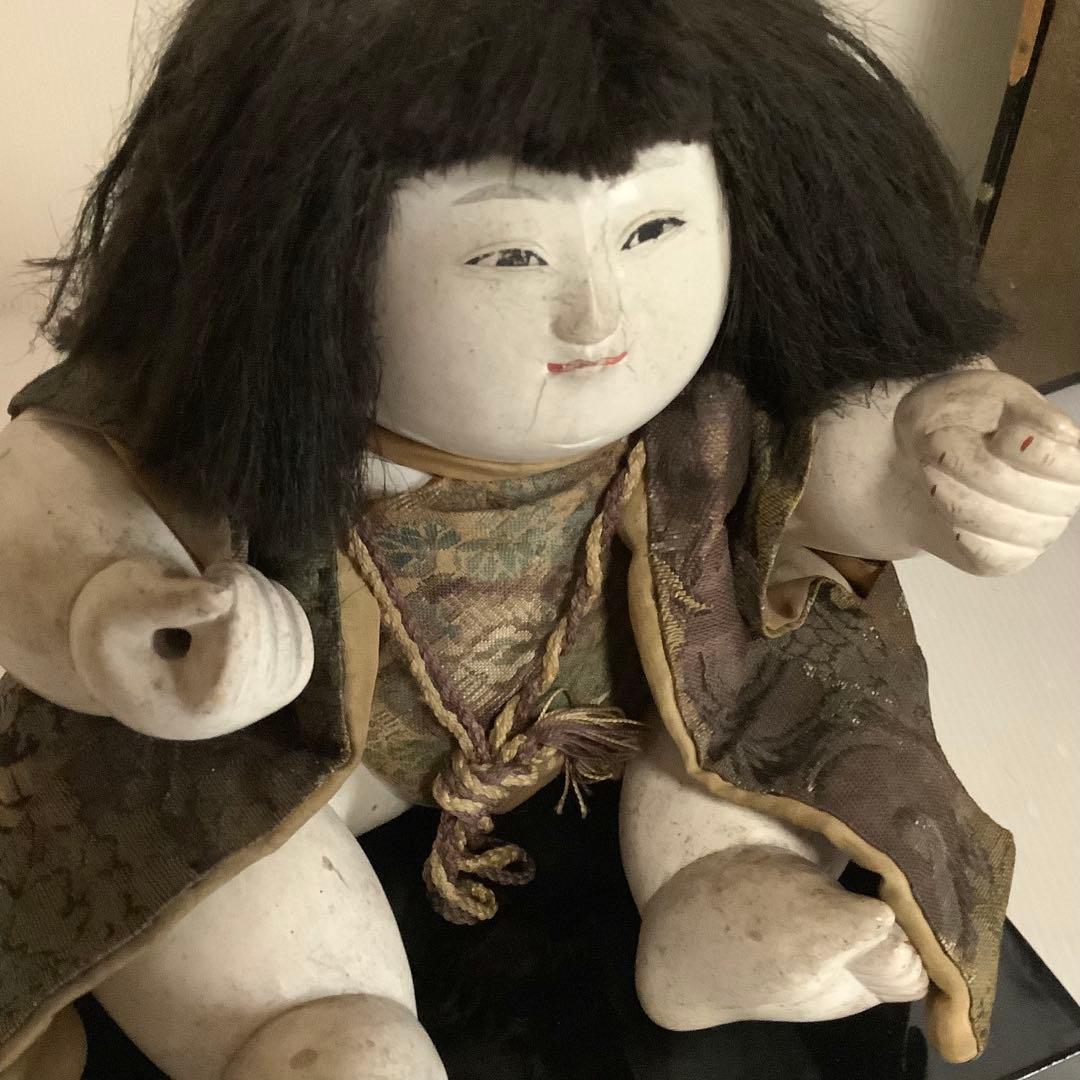 戦前の御所人形♪水引手？♪持ち道具なし♪袖なしに腹掛け♪顔に傷、汚れ、やけ