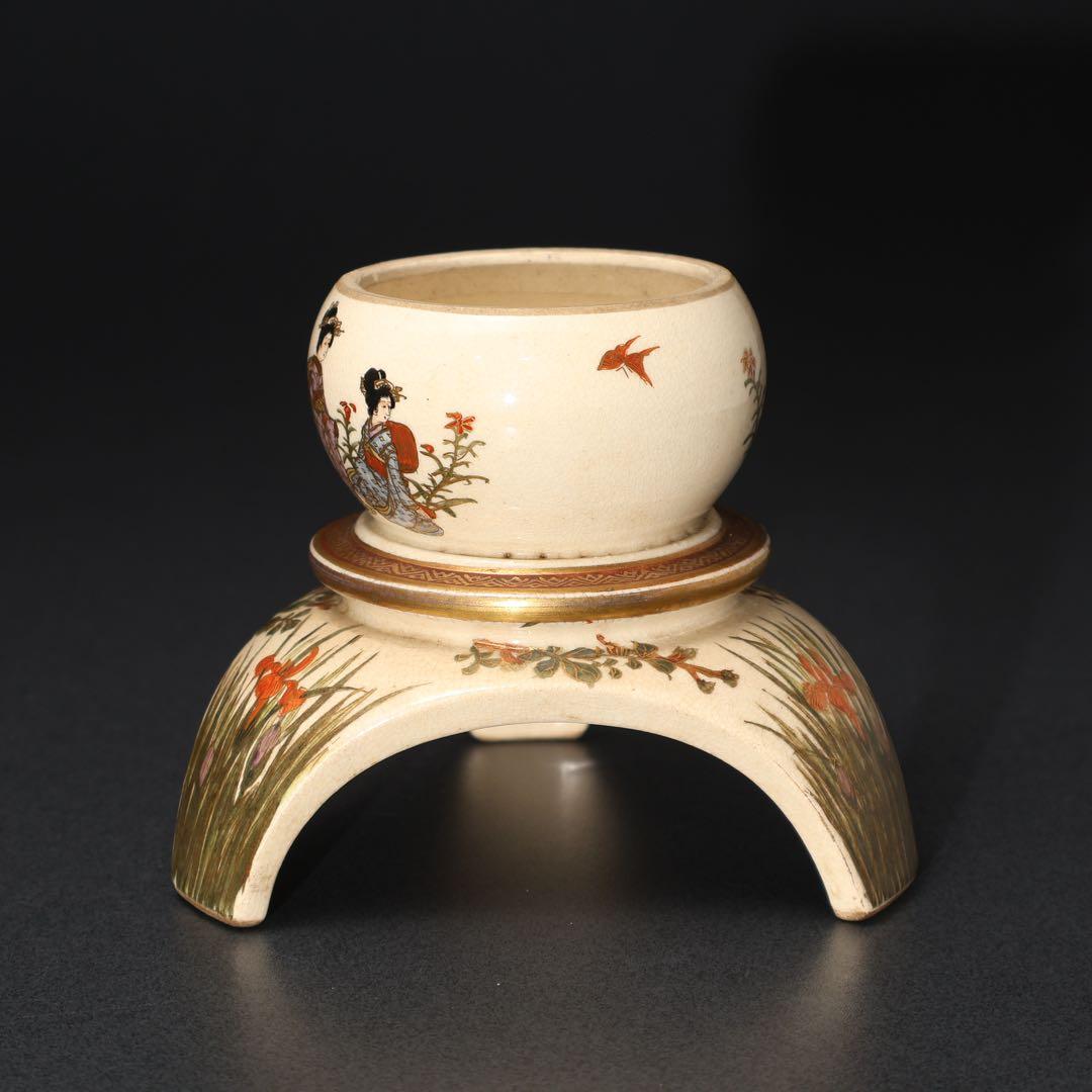 薩摩　雪見灯篭図置物　里帰り　珠山　明治工芸　骨董　6R1578ダN2