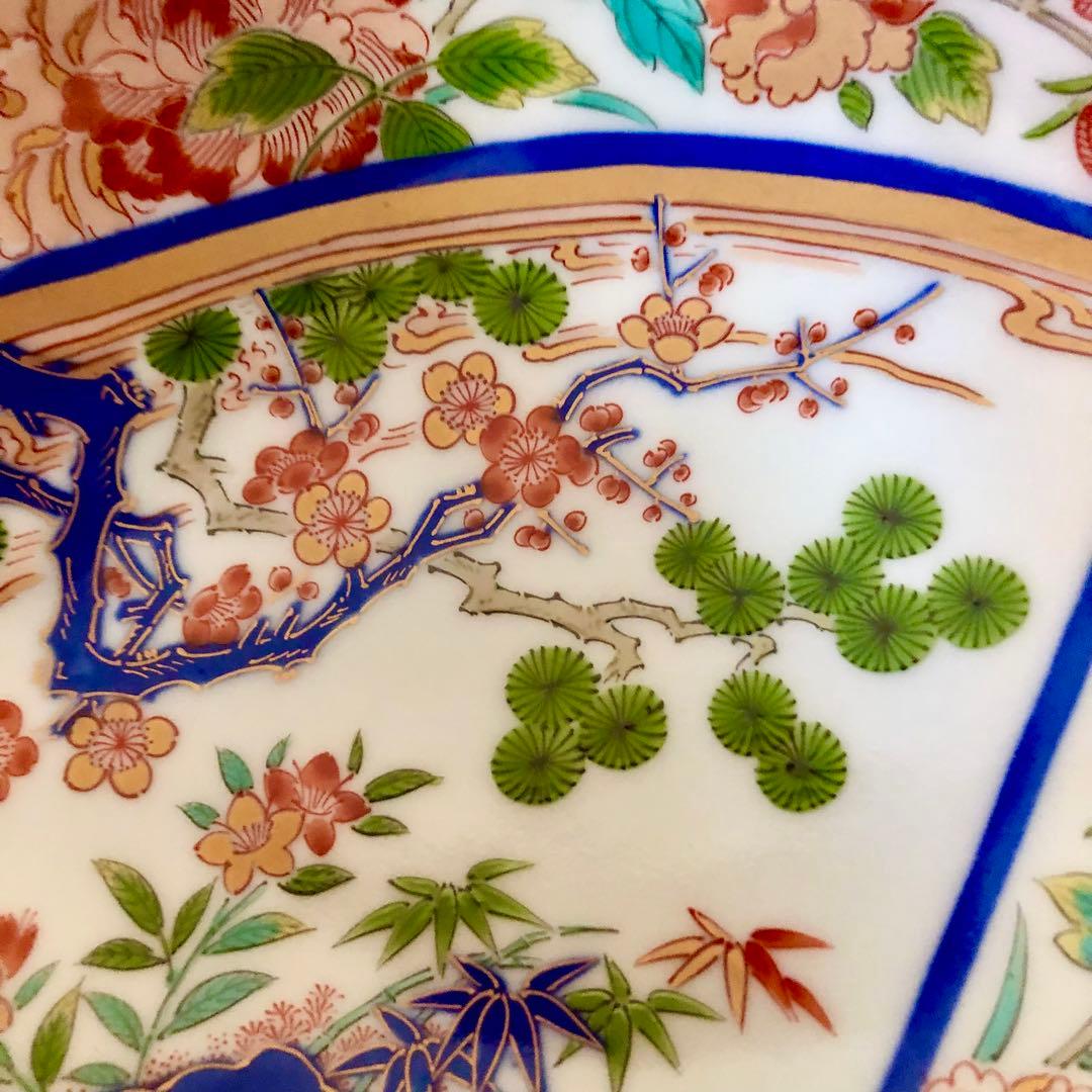 【新品・未使用】波佐見焼 林九郎窯 金彩貝型盛皿 扇割松竹梅 古伊万里 染錦