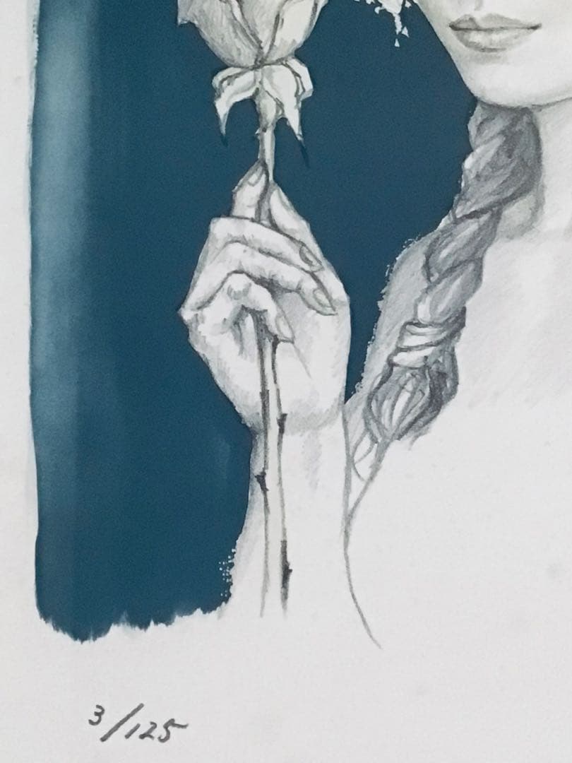 ◉真作保証◉洋画家 芝田米三◉バラを持つ少女◉70×62cm◉￼リトグラフ◉